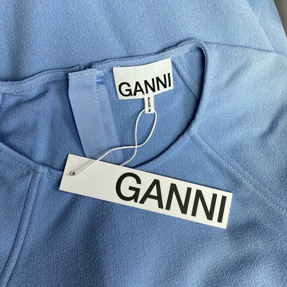 Ganni Crepe Balloon Sleeve Top in Forever Blue, Size 10 - Picture 9 of 13